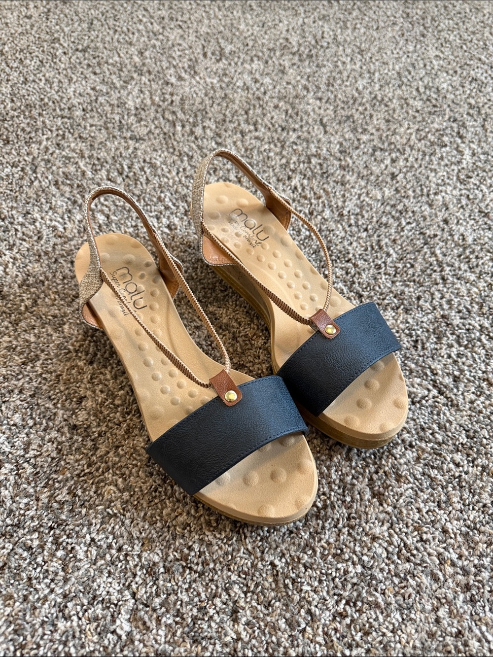 Malu Black and Tan Slingback Wedge Sandals Size 10